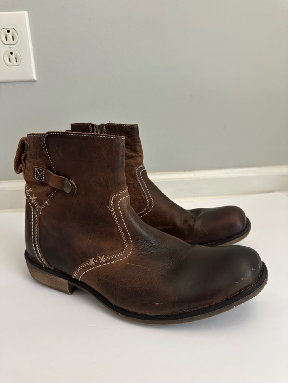 Roan Men's Brown Leather Ankle Boots - Casual Western Style size 10